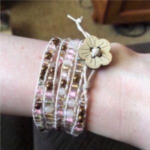 Extra Long Pink Woven Beaded Flower Wrap Bracelet!✨